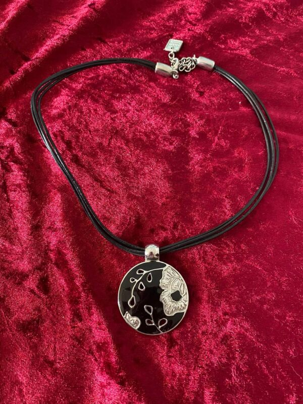 Black and Silver Pendant on Thong