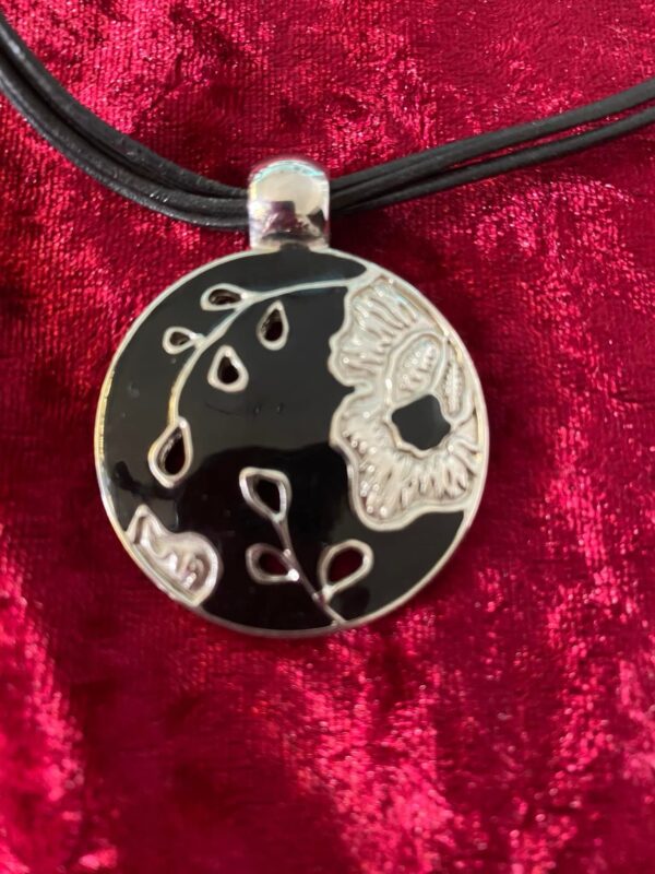 Black and Silver Pendant on Thong - Image 2