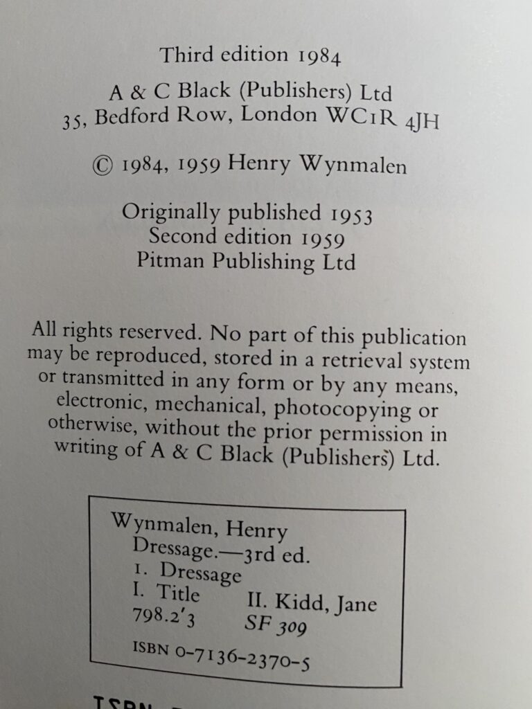 Dressage: A Study of the Fine Points of Riding by Henry Wynmalen